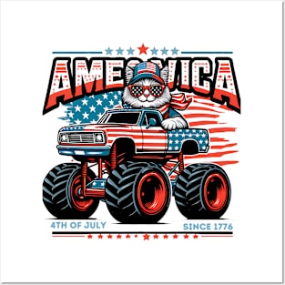 AMEOWICA cat drives a monster truck 4th of July independence Posters and Art